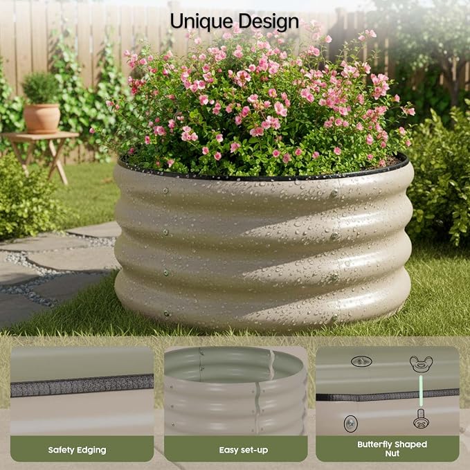 Riased Garden Bed with Greenhouse Cover, Raised Planter Box (2pcs 24in Round Garden Bed &Greenhouse Set)