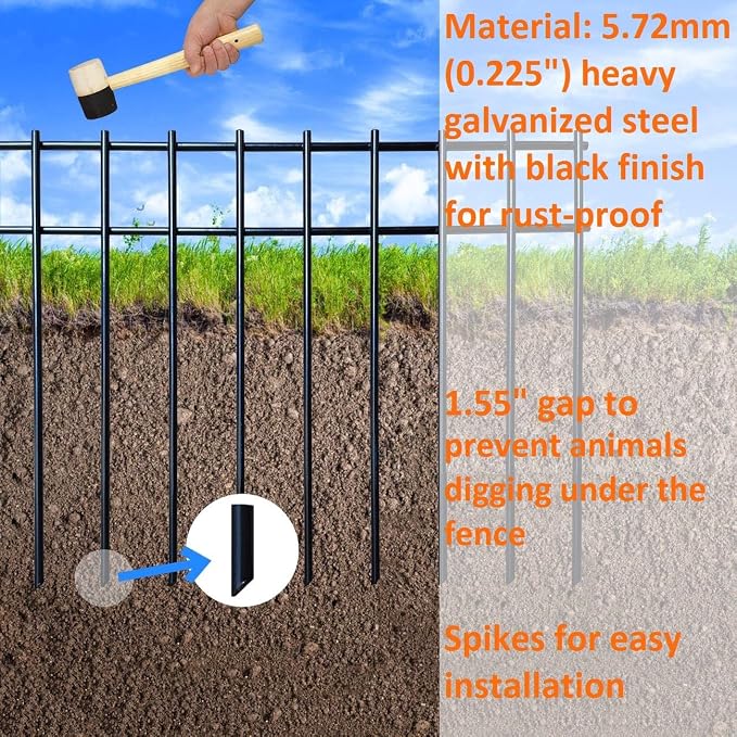 Black Animal Barrier Fence 12in (H) X13.8ft (L) with 1.55 Inch Spacing, Heavy Duty 4 Gauge Galvanized Under Fence Dog Barrier, Anti Digging Fence Guard Bottom Barrier