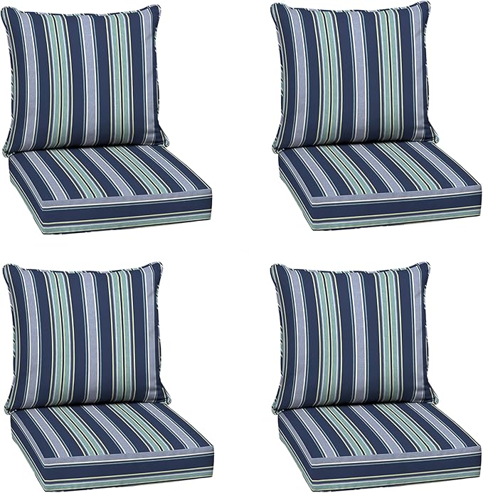 Arden Outdoor Deep Seat Cushion Set (4-Pack), 24 in x 24 in, Weather-Proof, Rain-Proof, Fade Resistant Patio Cushion for Chair, Sofa, and Couch Sapphire Aurora Blue Stripe