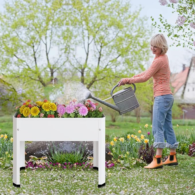 PROXRACER Raised Garden Bed with Detachable Legs Elevated Metal Planter Box for Growing Fresh Herbs Vegetables Flowers Succulents&Other Plants for Outdoor Backyard Patio Deck Balcony White S