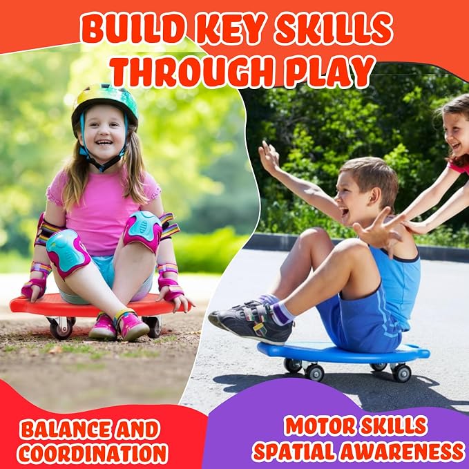 Soulchen Manual Sports Scooter Board with Handles, Sitting Scooter Board with Universal Wheels for Home Gym Indoor Outdoor Activities Play Equipment