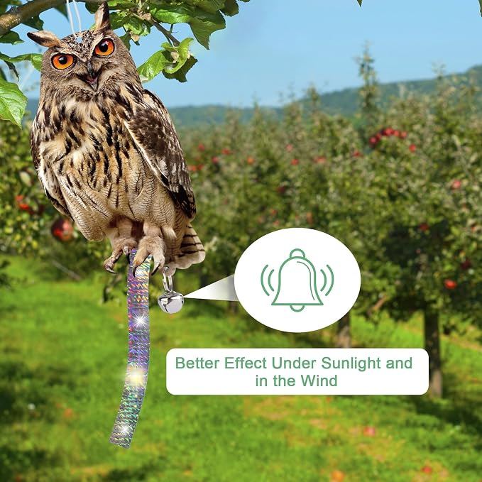 Hanging Plastic Owls for Gardens, 3PCS Reflective Hanging Owl Decoration Woodpecker Control Device with Reflective Tape, Jinging Bell for Garden Patio Windows