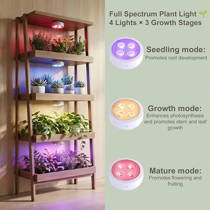 2 Pack Rechargeable Grow Light for Indoor Plants, Cordless Magnetic Plant Lights for Indoor Growing, 6500k Full Spectrum LED Lighting with Timer & Remote, Stepless Dimming for Plant Shelf