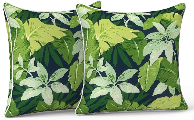 LVTXIII Outdoor Throw Pillows Set of 2, Patio Waterproof Pillows Fade Resistant Accent Pillows for Home and Garden Furniture Decoration, 16"x16", Jungle Leaves