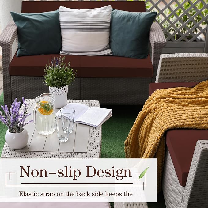 Newwiee 8 Pcs Stretch Patio Outdoor Cushion Covers Replacement for 4 Backrests and 4 Patio Cushions Covers, Waterproof Couch Sofa Slipcover Furniture Protector, Thin Fabric Breathable(Dark Coffee)
