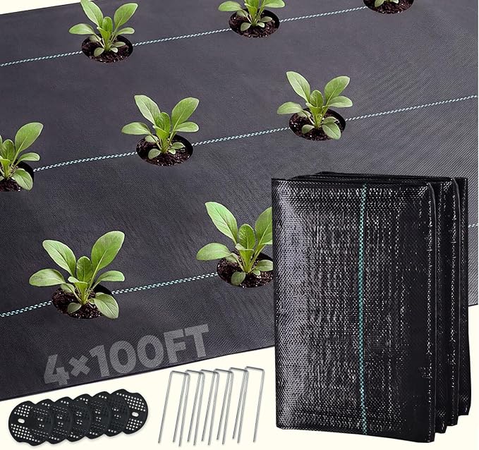 KING BIRD 4FTx100FT Weed Barrier Landscape Fabric w/Stakes & Gasket, 3.2oz Heavy Duty Woven Ground Cover Geotextile Fabric for Flower Garden Bed, Driveway, Pathway, Gravel & Yard Weed Control Mat