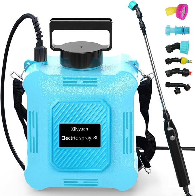 Battery Powered Sprayer 2 Gallon Garden Sprayer, Advance Electric Sprayer with 2 Adjustable Speed, 6 Mist Nozzles, USB Rechargeable with for Yard Lawn Garden (Sprayer-2 Gallon)