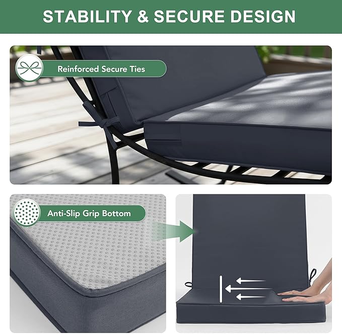 Summsun High Back Outdoor Chair Cushions, Water Resistant Patio Seat Cushion Set with Ties, Removable Covers, Non-Slip Bottom for Garden Lawn Patio Furniture, 44 x 20 Inch, Dark Grey