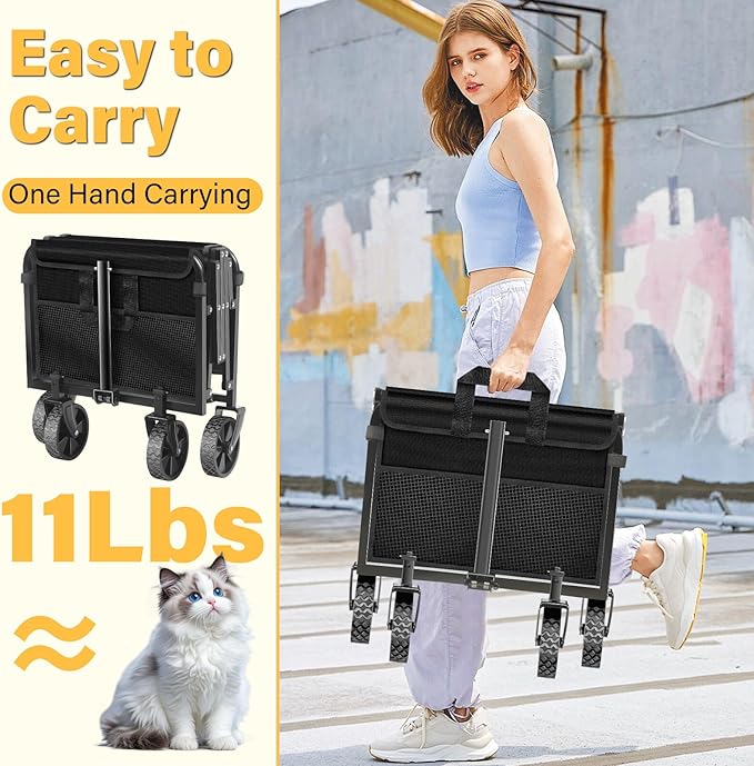 Wagons Carts Foldable - Collapsible Wagon 360Lbs, Folding Wagon Cart with Wheels, Foldable Wagons Portable for Groceries, Sports, Camping, Storage, Travel, Shopping -Jet Black
