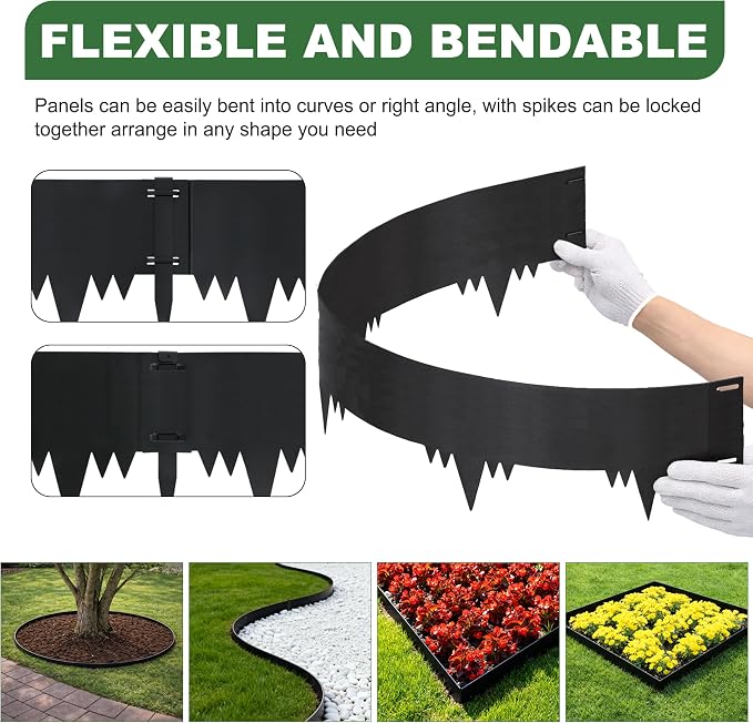 Galvanized Steel Landscape Edging Border 6 Packs 42'' L x 8'' H, Metal Landscape Garden Edging Border with 6 Stakes, Hammer-in Lawn Edging for Landscaping, Flower Bed, Yard, Pathway (21ft Total)