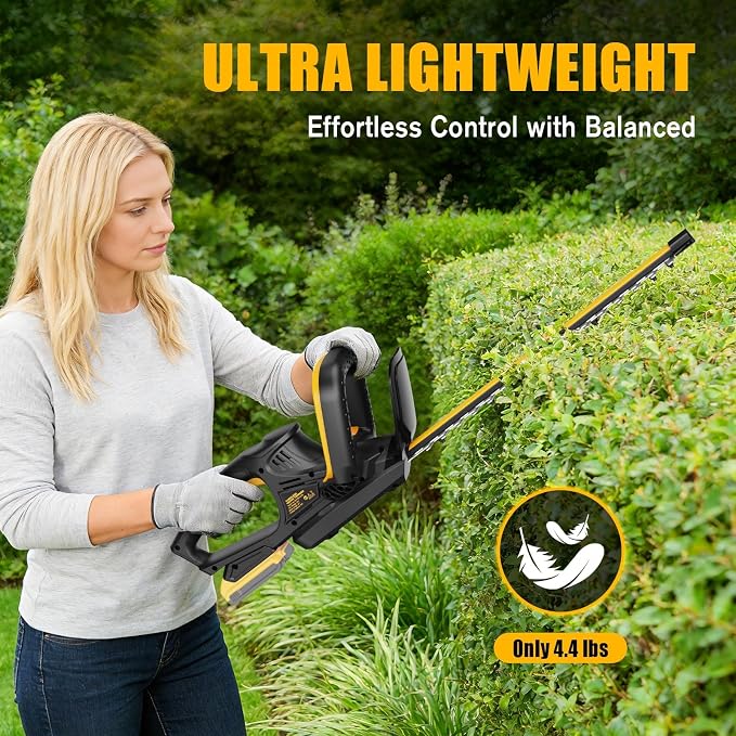 Cordless Hedge Trimmer Compatible with DeWalt 20V MAX Battery, 22-Inch Electric Bush Trimmer with Dual-Action Blade, 5/8-Inch Cutting Capacity, Lightweight Shrub Trimmer for Gardening (Tool Only)