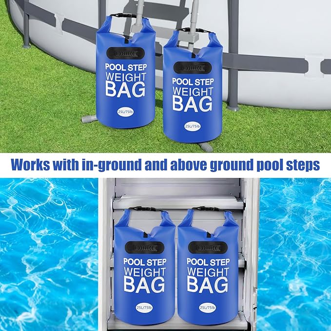 2 Pack 75lb Heavy Duty Pool Ladder Weights, No Breaken Pool Step Weights for Above Ground Pools, 500D PVC Waterproof Pool Stair Weights Pool Sand Bags for Above Ground Swimming Pools Stair (Blue)