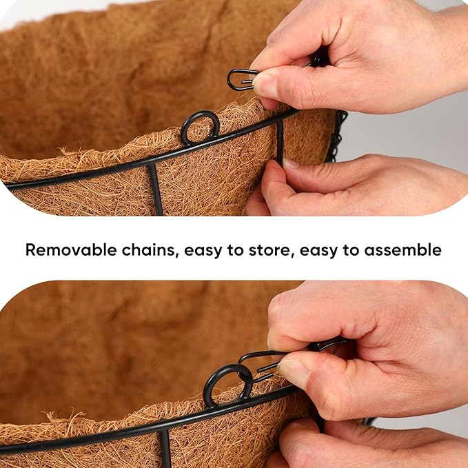 HKZ Hanging Basket Planter Plants Outdoor - 4 Pack 12 Inch Metal Hanging Planter with Coco Liners, Chain Hook Hanging Flower Pots for Indoor Outdoor Garden Porch Decoration