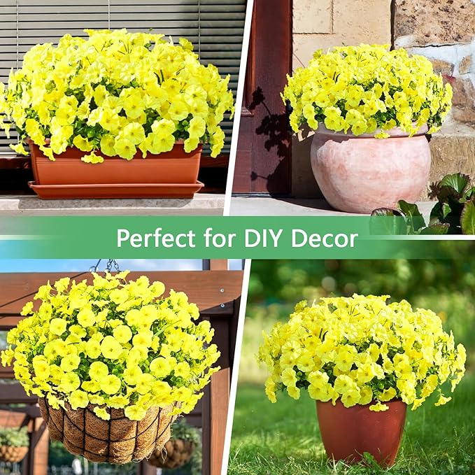 Yastouay Artificial Flowers for Outdoors, 26 Bundles Fake Outdoor Flowers, UV Resistant Artificial Plants & Flowers for Decoration, Yellow Realistic Morning Glory for Outdoor Porch Garden Decoration