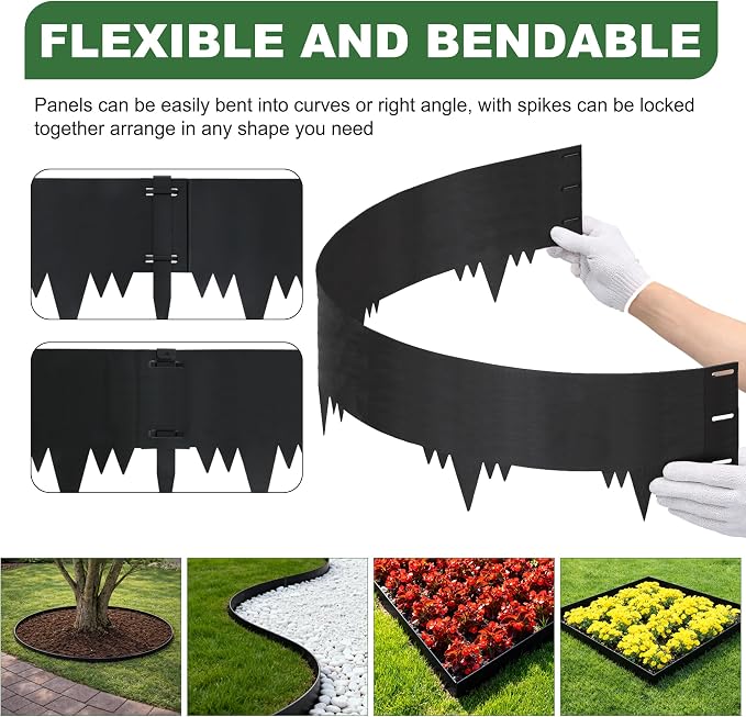 Galvanized Steel Landscape Edging Border 6 Packs 42'' L x 12.5'' H, Metal Landscape Garden Edging Border with 6 Stakes, Hammer-in Lawn Edging for Landscaping, Flower Bed, Yard, Pathway (21ft Total)