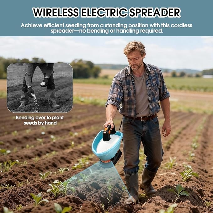 3L Electric Seed Spreader Handheld for Lawns, 7.2V Battery Powered 135° Fertilizer/Grass Seed/Salt/Ice Melt Spreader Cordless Rechargeable, Large Capacity for 6400 Sq.Ft, 7 Settings/5 Angles Adjust