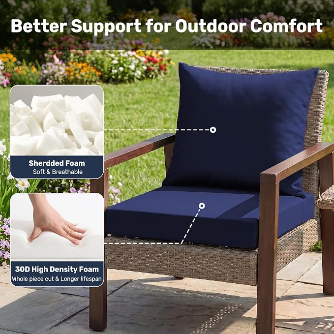 UNIKOME Outdoor Seat Cushions 22 X 22 Inch - Water-Resistant & Fade Resistant, Removable Cover Patio Furniture Cushions for Chair, Sofa, Couch, Wicker, Navy