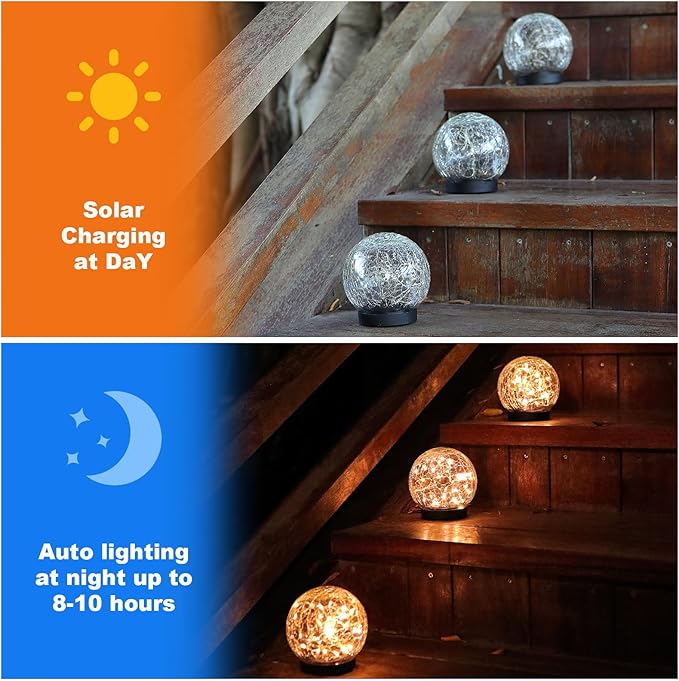 MLKNK Solar Globe Lights Outdoor Waterproof-Solar Balls-Solar Garden Lights-Orbs for Outside 2 Pack Cracked Glass Ball for Lawn Patio Yard Backyard Decorations