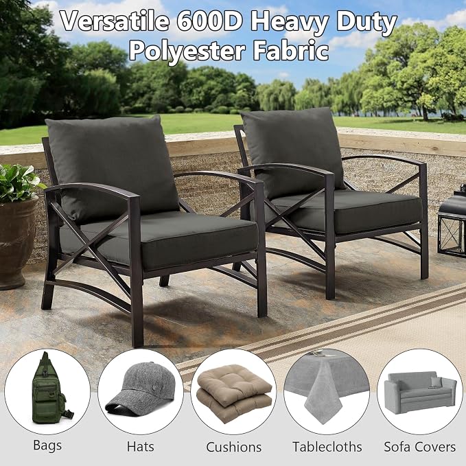 Waterproof Canvas Fabric by The Yard, 58inch 600D Upholstery Fabric Polyester Material Outdoor Water Resistant Material for Sewing Chair Patio Cushion Bag Sofa Seat Repair, 12 Yard Dark Gray