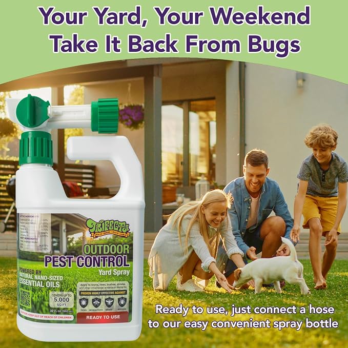 Trifecta Natural Outdoor Pest Control Yard Spray with Essential Oils | Mosquito, Ant, Flea, Tick, Gnat Killer on Contact & Repellent Treatment for Insects Bugs | Safe Around Kids & Pets | 32oz