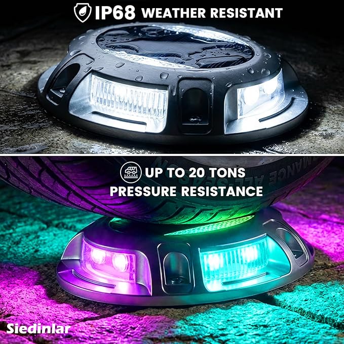 SIEDiNLAR Solar Driveway Light with Remote, 11 RGB Modes, Waterproof Outdoor Safety Light for Driveway Marker Deck Dock Walkway Pathway Step Yard Garden (1 Pack)