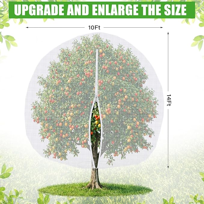 10 x 14 ft Large Fruit Tree Netting for Protecting Fruit from Squirrels Birds Bug Deer & Rat Garden Mesh Netting with Zipper and Drawstring Tree Covers for Blueberry Peach Apple Garden Bushes