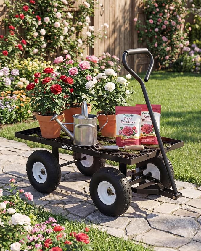 Garvee Versatile Outdoor Utility Cart-400LBS Heavy-Duty, 10" All-Terrain Pneumatic Tires, Easy Maneuverable Lawn Cart with Removable Mesh Panels for Gardening&Landscaping, Black, with Waterproof Liner