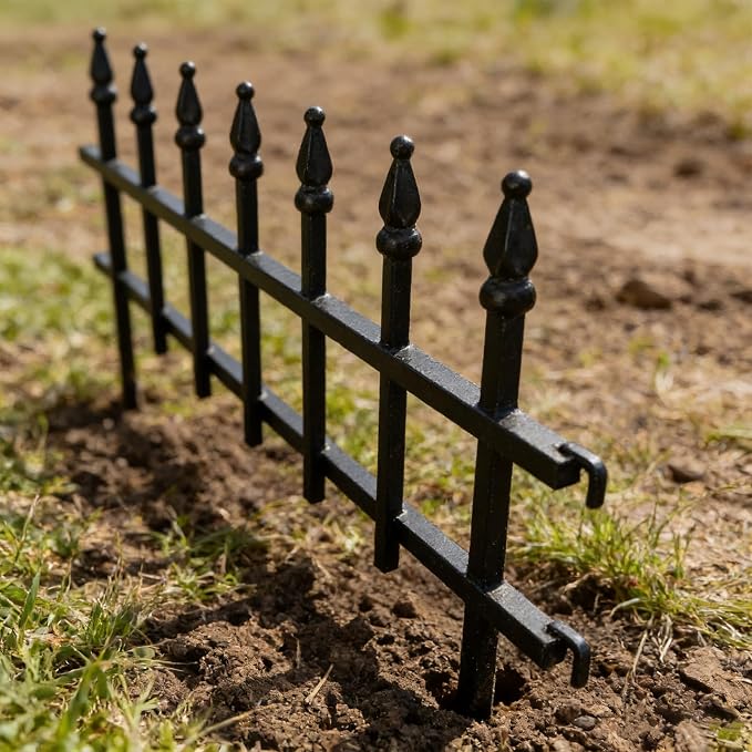 5-Pack Garden Border Fence, 23" W x 17" H Metal Landscape Edging (5 Panels,Total Length 9.5ft),Landscape Fencing,Metal Border Folding Fence for Flower Bed, Yard, Animal Barrier-Black