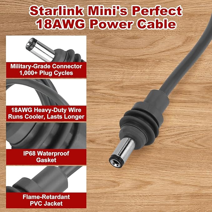 Starlink Mini Battery Adapter Compatible with Milwaukee M18, Starlink Mini Power Cable for 18V Battery, 3.2FT 18AWG Battery Adapter DC Power Cable