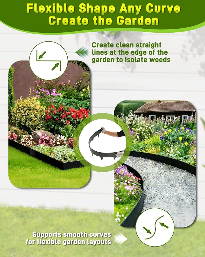 10-Pack Metal Landscape Edging 40" L x 8" H Black Galvanized Steel Landscape Edging, Bendable, Easy to Install and Durable for Garden and Yard Pathway Divider, Total Length 33Feet