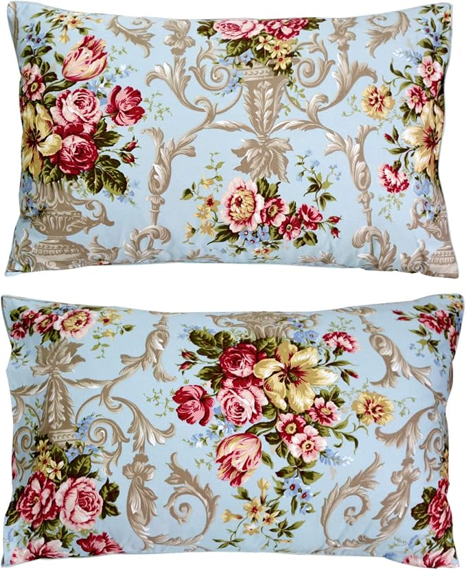 FADFAY Shabby Floral Bedding Elegant Peony Sheets Set Luxury Bedding Collections 800 Thread Count 100% Egyptian Cotton Deep Pocket, 4 Piece-Full Size