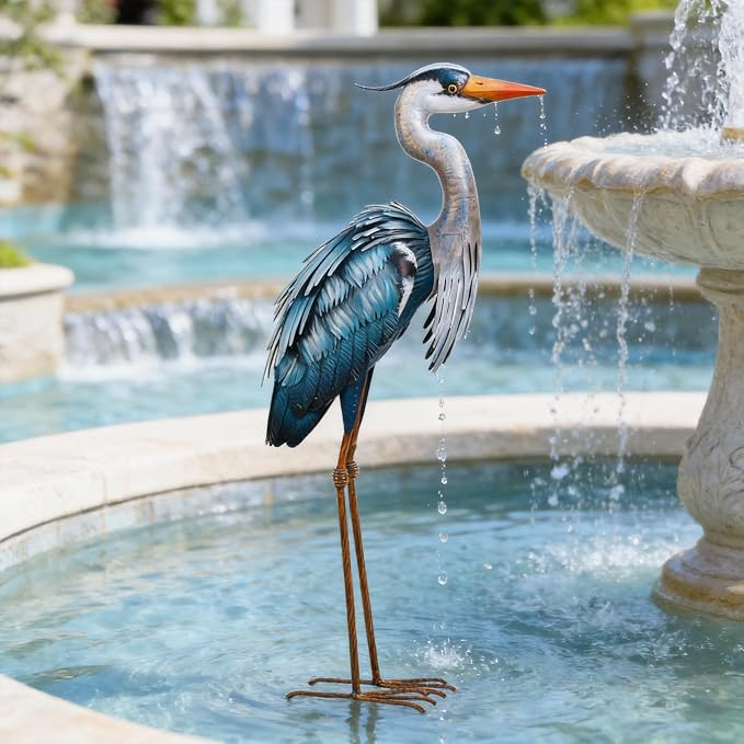chisheen Outdoor Heron Statues Garden Decor Crane Statues Metal Yard Art Statue All Weather Resistant for Lawn Patio Porch Backyard Home Decoration Large Size