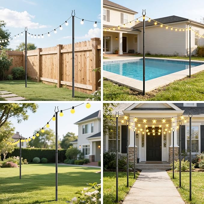 Aredy 2 Pack String Light Poles - 10FT Light Poles for Outside with Fork Base, Outdoor String Light Poles, Durable Poles for String Lights in Backyard, Deck, Garden, Wedding Events