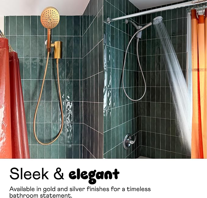 Sproos! Handheld Shower Head, High Pressure, 3 Spray Functions Plus Pause, Extra Long 70 Inch Hose, Silicone Nozzles, 7 Colors (Moonlight)