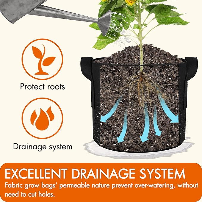 Gardzen 10-Pack 15 Gallon Grow Bags, 300G Thickened Fabric Grow Bags with Handles, Heavy Duty Aeration Plant Grow Bags for Indoor & Outdoor Use