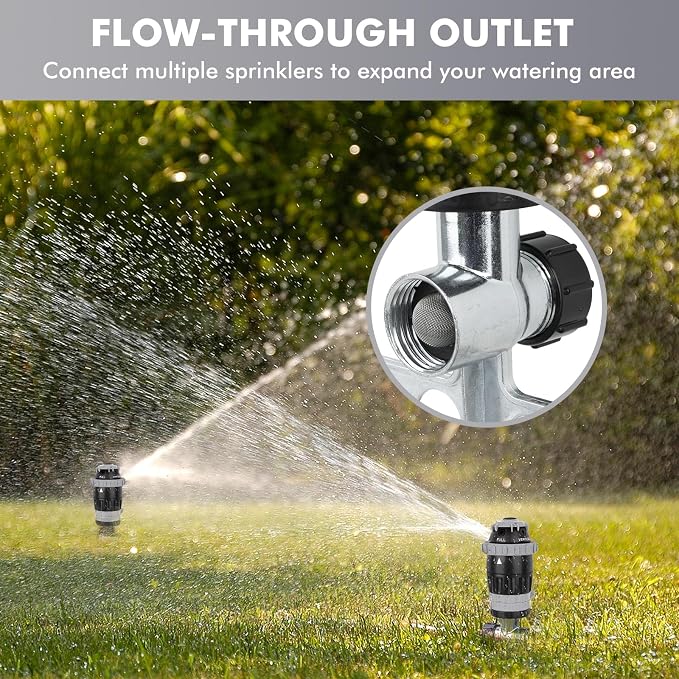 RESTMO Gear Drive Sprinkler with Metal Spike Base, 5-Pattern Heavy Duty Gardening Watering System, Multi-Adjustable Lawn Sprinkle for Garden Plant, Flower Bed and Large Yard Area Watering, Gray