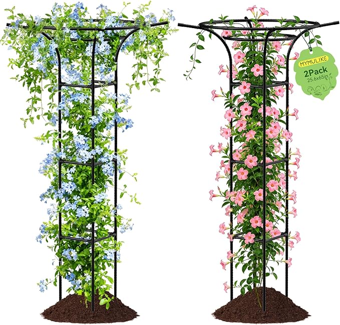 2pcs Garden Trellis for Climbing Plants Outdoor, 65 Inch Mushroom Top Trellis for Climbing Plants, Plant Trellis Support for Potted Plants Climbing Vine Rose Clematis Vegetable Trellis