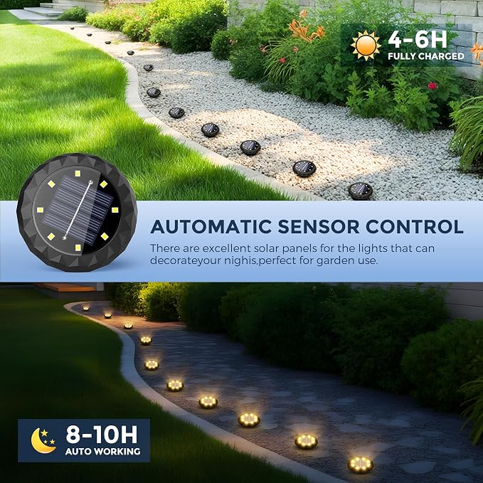 SOLPEX Mini Solar Ground Lights, 12 Pack Pathway Solar Lights Outdoor Waterproof, Garden Lights for Driveway Walkway Yard Landscape (Warm White)