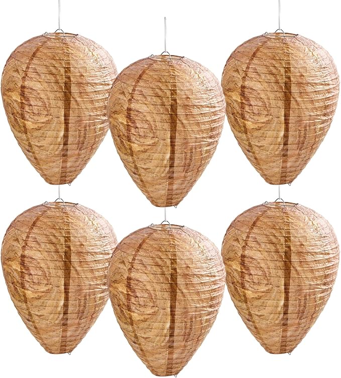 6 Pack Hanging Paper Fake Wasp Nests for Home(Brown)