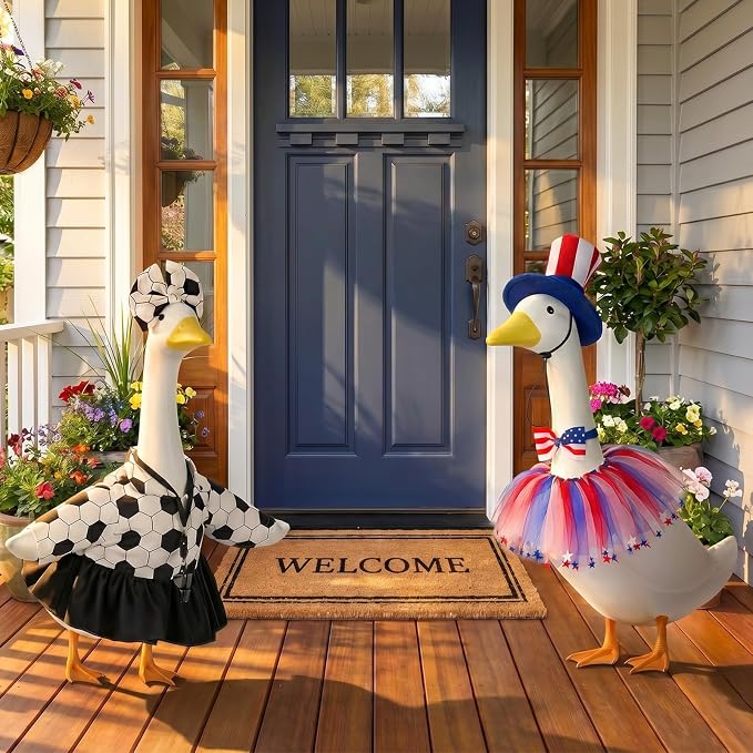 2 Set Porch Goose Outfits Football Referee & Patriotic Goose Clothes Fit 23" Plastic/Cement/Concrete Geese Statues, the World Cup & Independence Day Garden, Patio, Yard & Lawn Decor