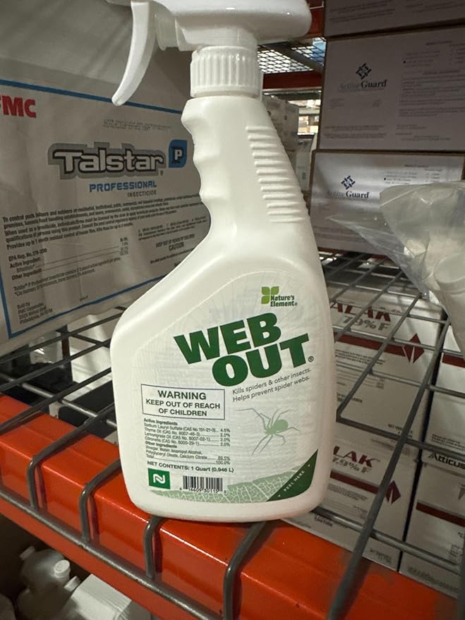 Nisus Web Out Cobweb Eliminator and Repels Spiders, Ants, Mosquitoes, Cockroaches, Aids in Web Control, Ready-to-Use Biodegradable Spray, 1 Quart