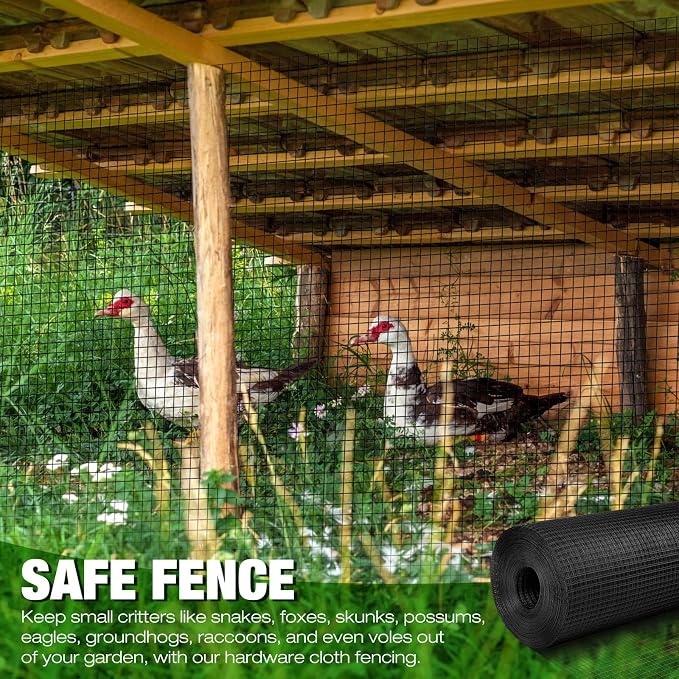 Tatuo Hardware Cloth 1/2 Inch 48in x 100ft Hot Dip Galvanized After Welded Cage Mesh Rolls 21 Gauge Metal Chicken Wire Roll Wire Fencing Poultry Netting for Raised Garden Rodent Animals(Black)