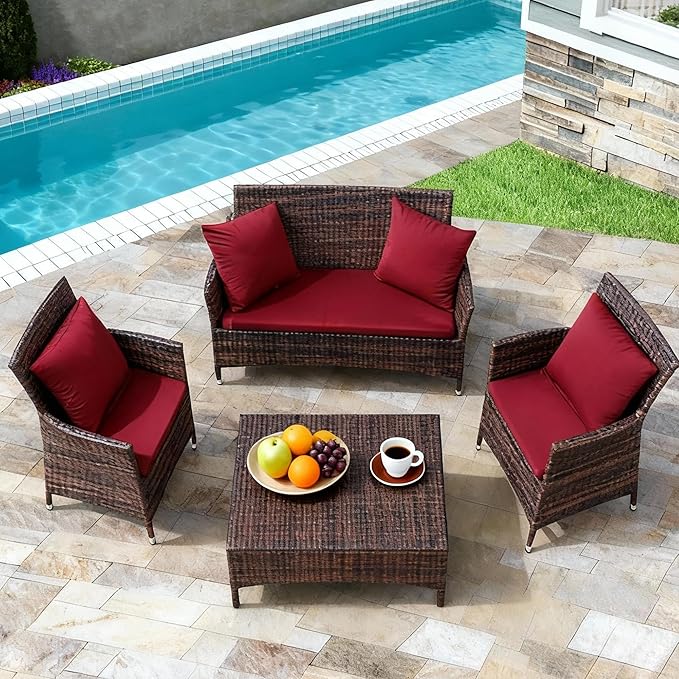 Waterproof 3-Piece Patio Sofa Cushion Cover Set - Replacement Covers for Outdoor Wicker Furniture, Bench & Seat Cushions with 4pcs Throw Pillow Cover