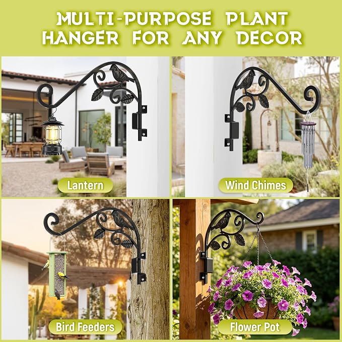 Plant Hangers Outdoor 15.15 inch Swivel Plant Wall Hanger, Sturdy Wrought Iron Hanging Plant Hooks, Hanging Plant Bracket Indoor&Outdoor for Bird Feeders, Planters, Lanterns, Wind Chime 1 Pack