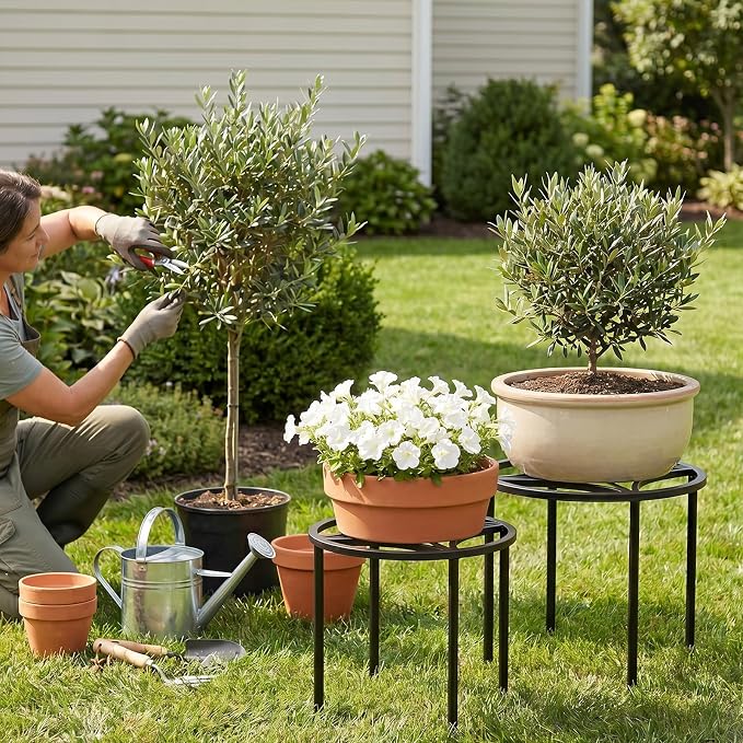 TOSKING 5-Pack Fully Assembled Heavy Duty Metal Plant Stands – Layered Indoor/Outdoor Display, Original Modern Geometric Flower Holder with Multiple Height Options, Rustproof, Adjustable Feet, 150-220 LBS Capacity, Sturdy & Durable for Outdoor, No Inst...