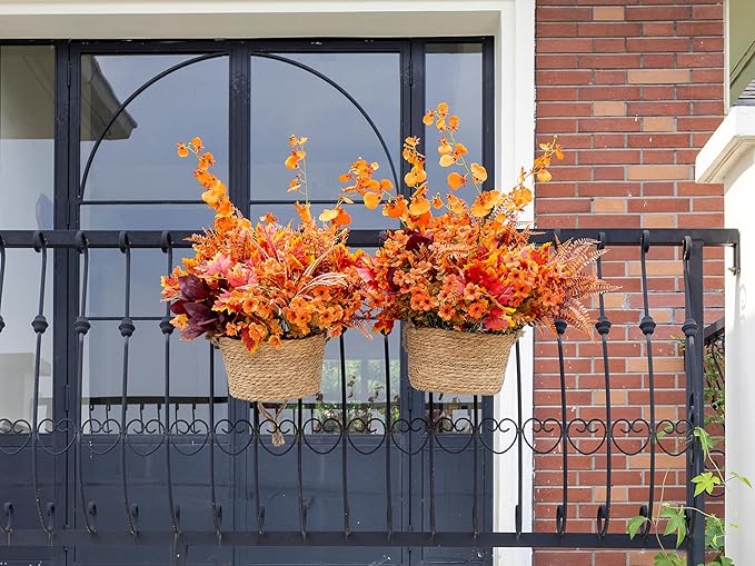 17 Bundles Artificial Fall Flowers for Outdoor Faux Fall Orchid Mums Flowers for Outside Garden Yard Window Thanksgiving Autumn Decor Fall Decorations for Home