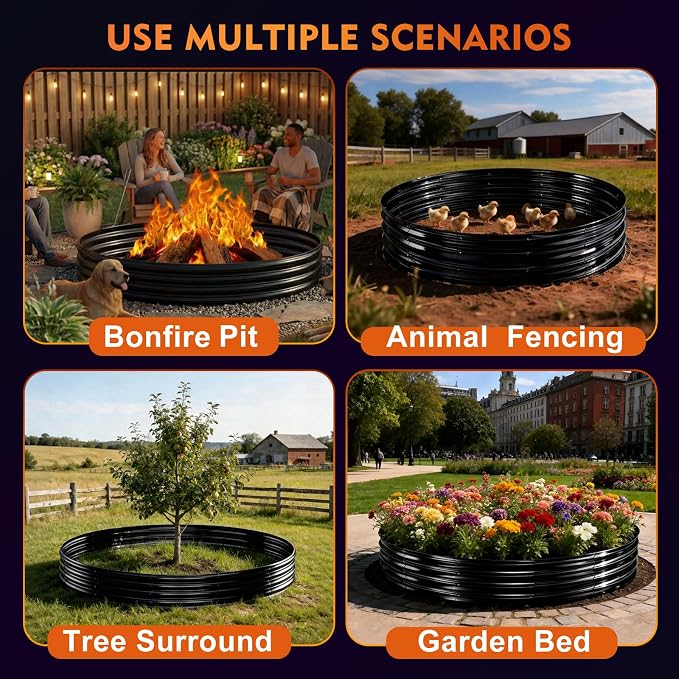 Large Fire Pit for Outside Wood Burning, 48in Big Fire Pit Ring, Heavy Duty Steel Fire Pit with Black Painted Modern Design, Metal Fire Ring for Camping, Backyard, Patio Burn Pit