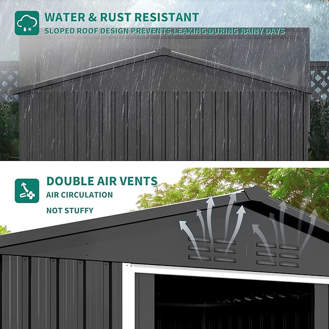 DWVO 6' x 4' Outdoor Storage Shed, Large Metal Tool Sheds, Heavy Duty Storage House with Lockable Doors & Air Vent for Backyard Patio Lawn to Store Bikes, Tools, Lawnmowers,Dark Gray