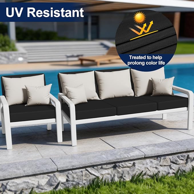 Smiry Waterproof Patio Cushion Covers, Stretch Outdoor Couch Slipcovers Replacement Washable Furniture Protector Sofa Chair Seat Cover for Dogs and Pets (4 Pcs, Black)