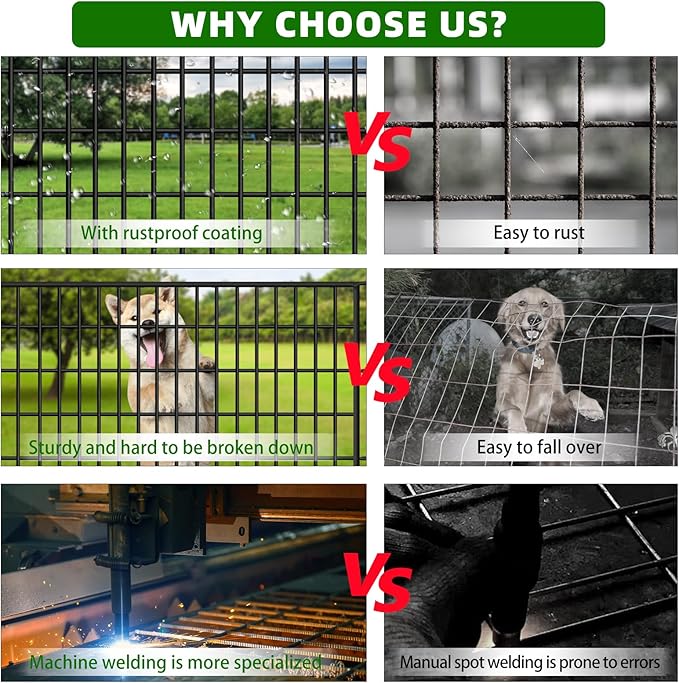10 Panels Garden Fencing Animal Barrier, 33 in(H) X 24 ft(L) Dog Fence Outdoor for Yard Rustproof No Dig Decorative Tall Garden Fence Metal Wire Panel Border Patio Rabbit Temporary Ground Stakes
